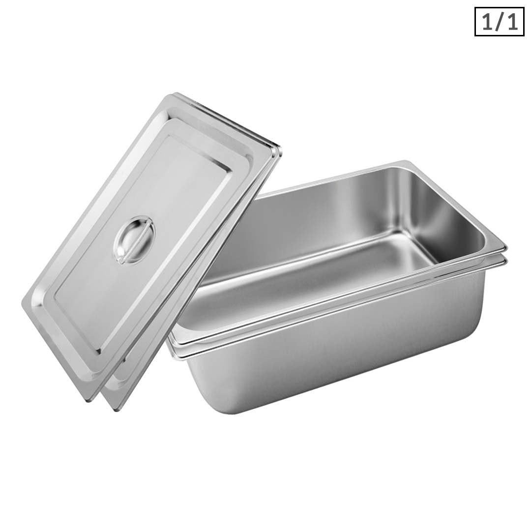 NNEAGS 2X GN Pan Full Size 1/1 GN Pan 20cm Deep Stainless Steel Tray With Lid-0