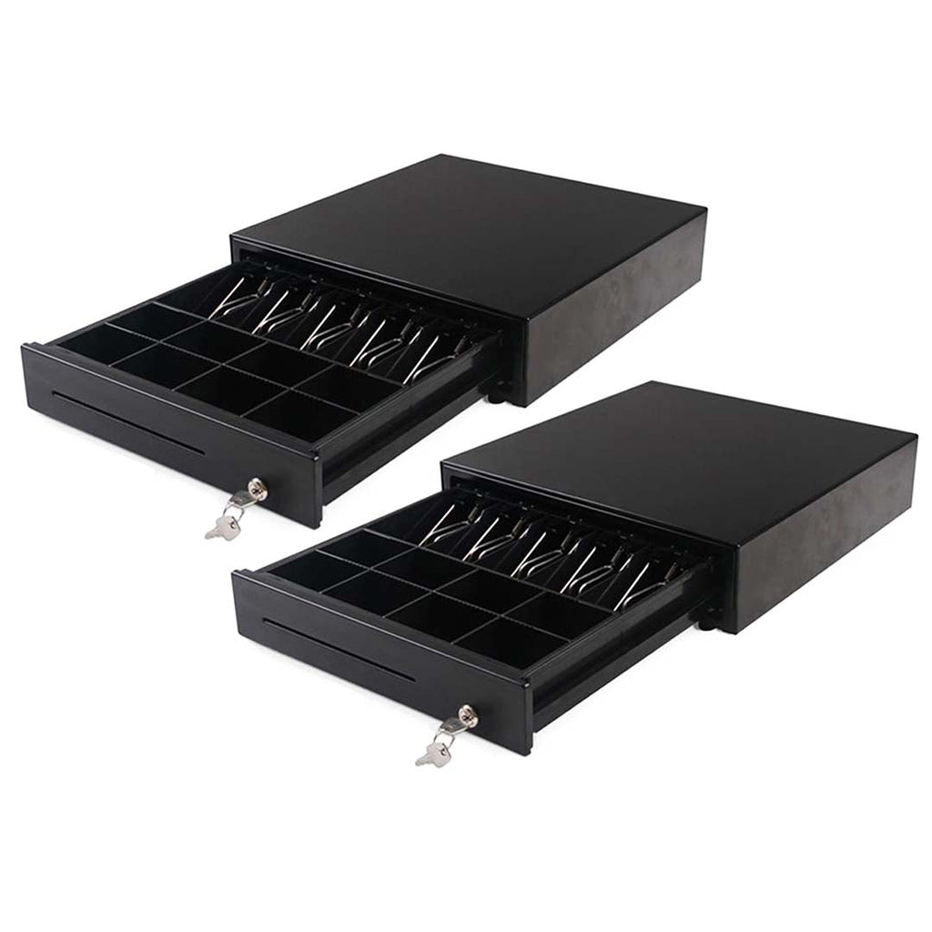 NNEAGS 2X Black Heavy Duty Cash Drawer Electronic 4 Bills 8 Coins Cheque Slot Tray Pos 350-0
