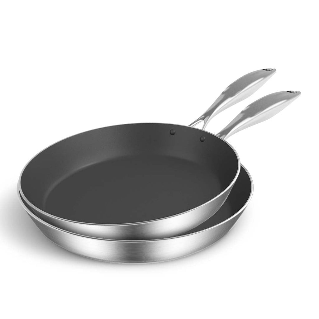 NNEAGS Stainless Steel Fry Pan 24cm 28cm Frying Pan Induction Non Stick Interior-0
