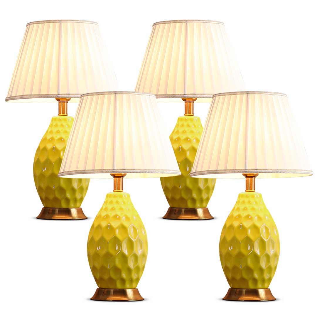 NNEAGS 4X Textured Ceramic Oval Table Lamp with Gold Metal Base Yellow-0