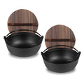 NNEAGS 2X 29cm Cast Iron Japanese Style Sukiyaki Tetsu Nabe Shabu Hot Pot with Wooden Lid-0