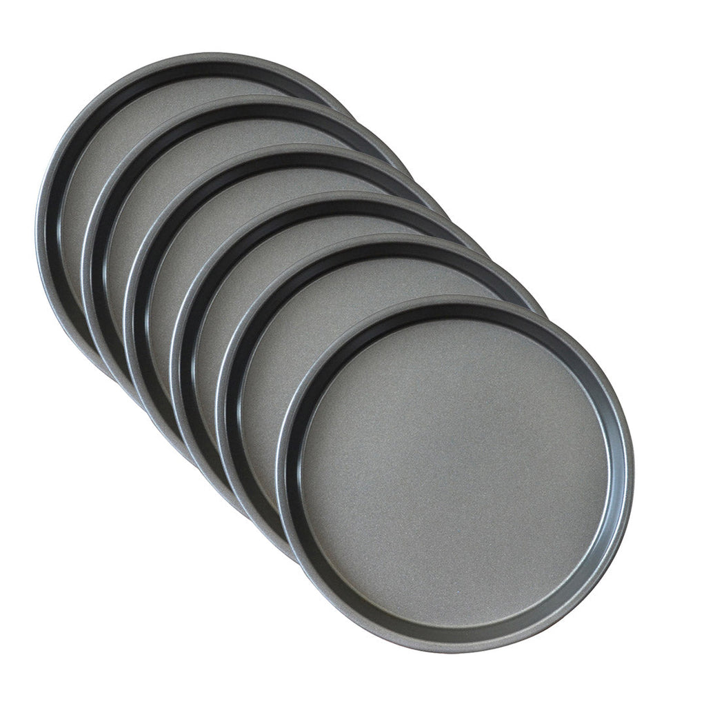 NNEAGS 6X 10-inch Round Black Steel Non-stick Pizza Tray Oven Baking Plate Pan-0
