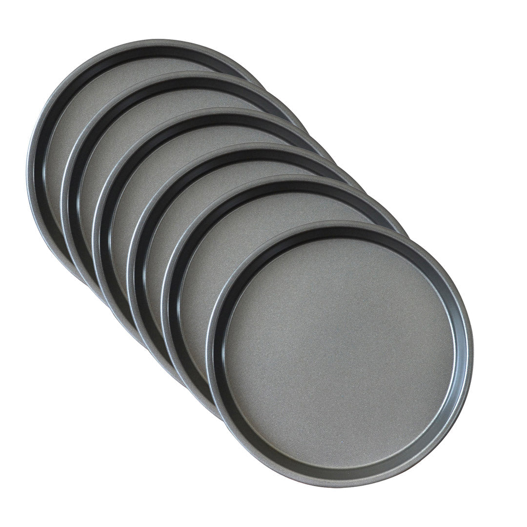 NNEAGS 6X 10-inch Round Black Steel Non-stick Pizza Tray Oven Baking Plate Pan-0