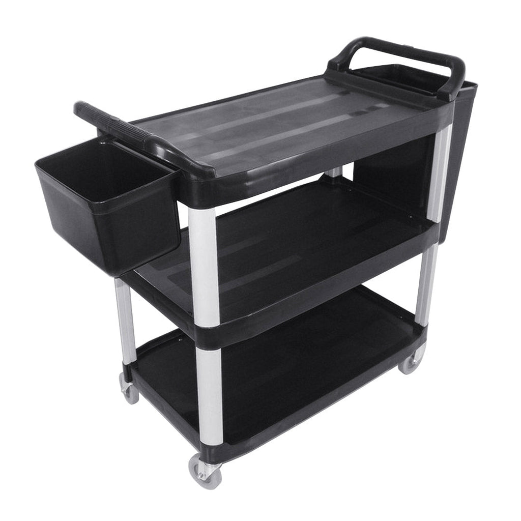 NNEAGS 3 Tier Food Trolley Food Waste Cart With Two Bins Storage Kitchen Black Large-0