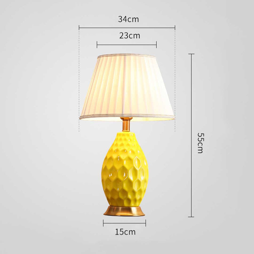 NNEAGS 4X Textured Ceramic Oval Table Lamp with Gold Metal Base Yellow-1