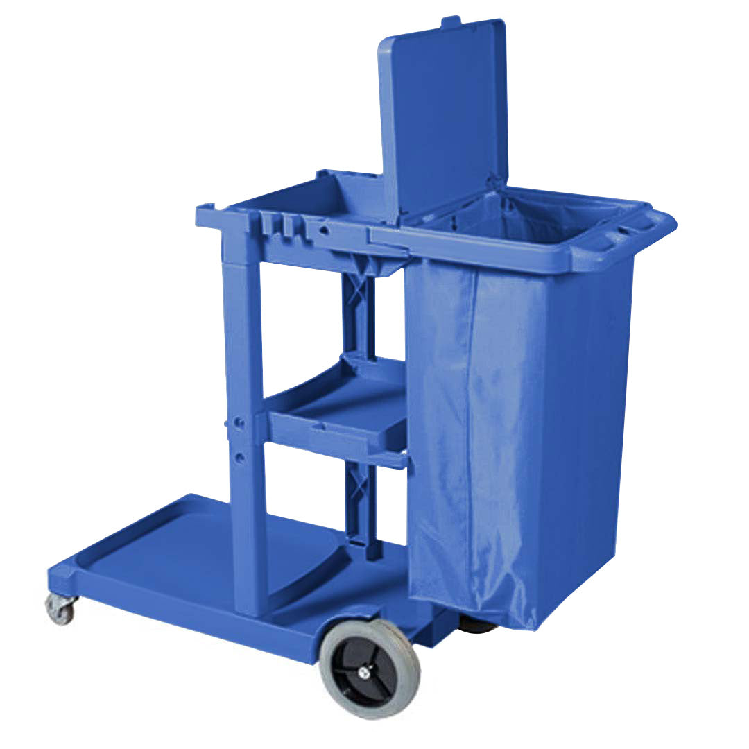 NNEAGS 2X 3 Tier Multifunction Janitor Cleaning Waste Cart Trolley and Waterproof Bag Blue-1