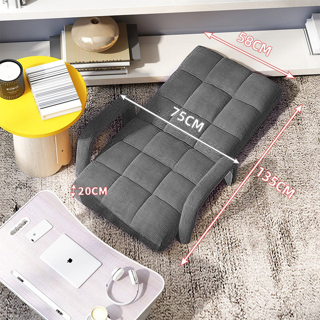 NNEAGS 4X Foldable Lounge Cushion Adjustable Floor Lazy Recliner Chair with Armrest Grey-1