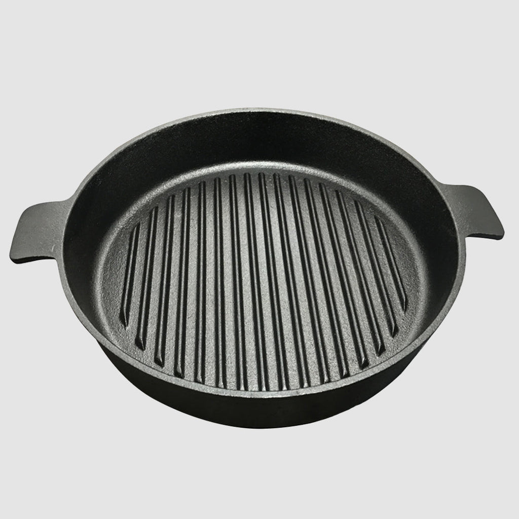 NNEAGS 2X 25cm Round Ribbed Cast Iron Frying Pan Skillet Steak Sizzle Platter with Handle-1