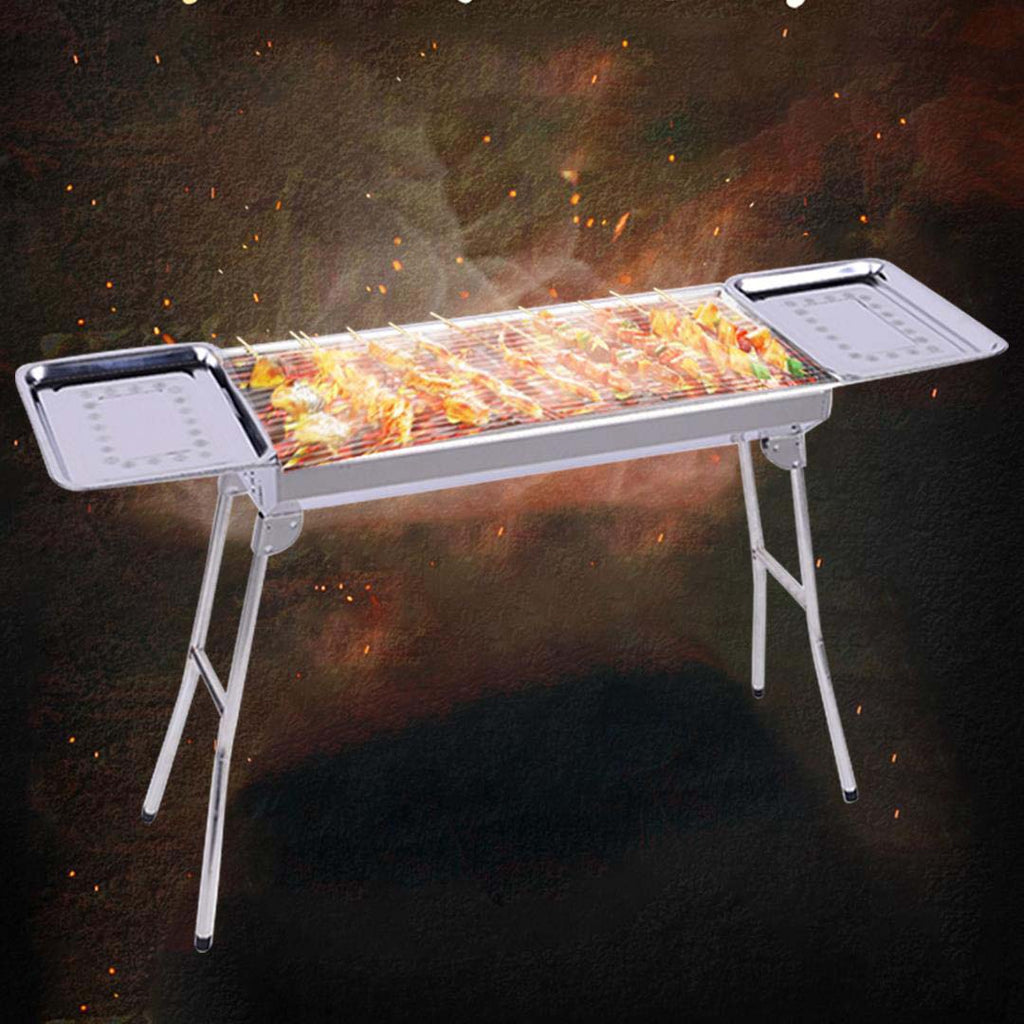 NNEAGS Skewers Grill with Side Tray Portable Stainless Steel Charcoal BBQ Outdoor 6-8 Persons-1