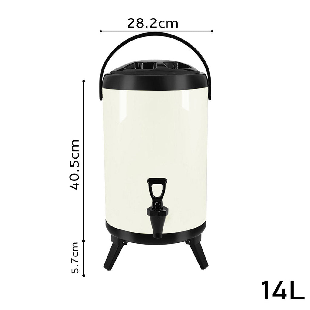 NNEAGS 2X 14L Stainless Steel Insulated Milk Tea Barrel Hot and Cold Beverage Dispenser Container with Faucet White-1