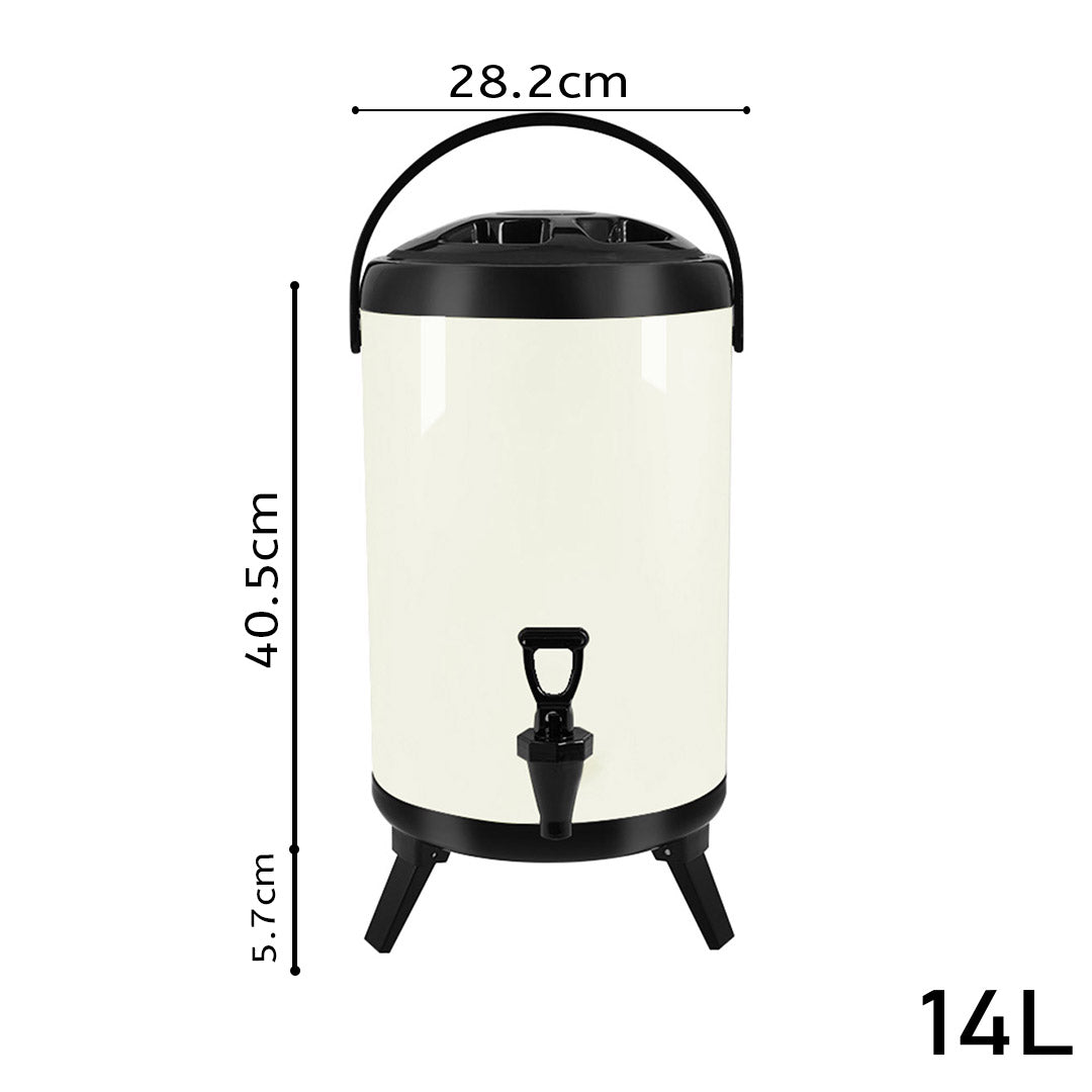 NNEAGS 2X 14L Stainless Steel Insulated Milk Tea Barrel Hot and Cold Beverage Dispenser Container with Faucet White-1