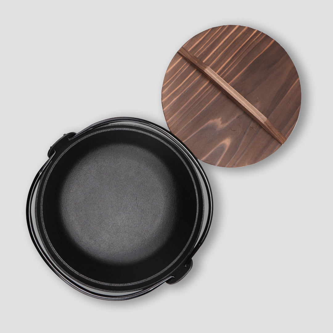 NNEAGS 2X 29cm Cast Iron Japanese Style Sukiyaki Tetsu Nabe Shabu Hot Pot with Wooden Lid-1