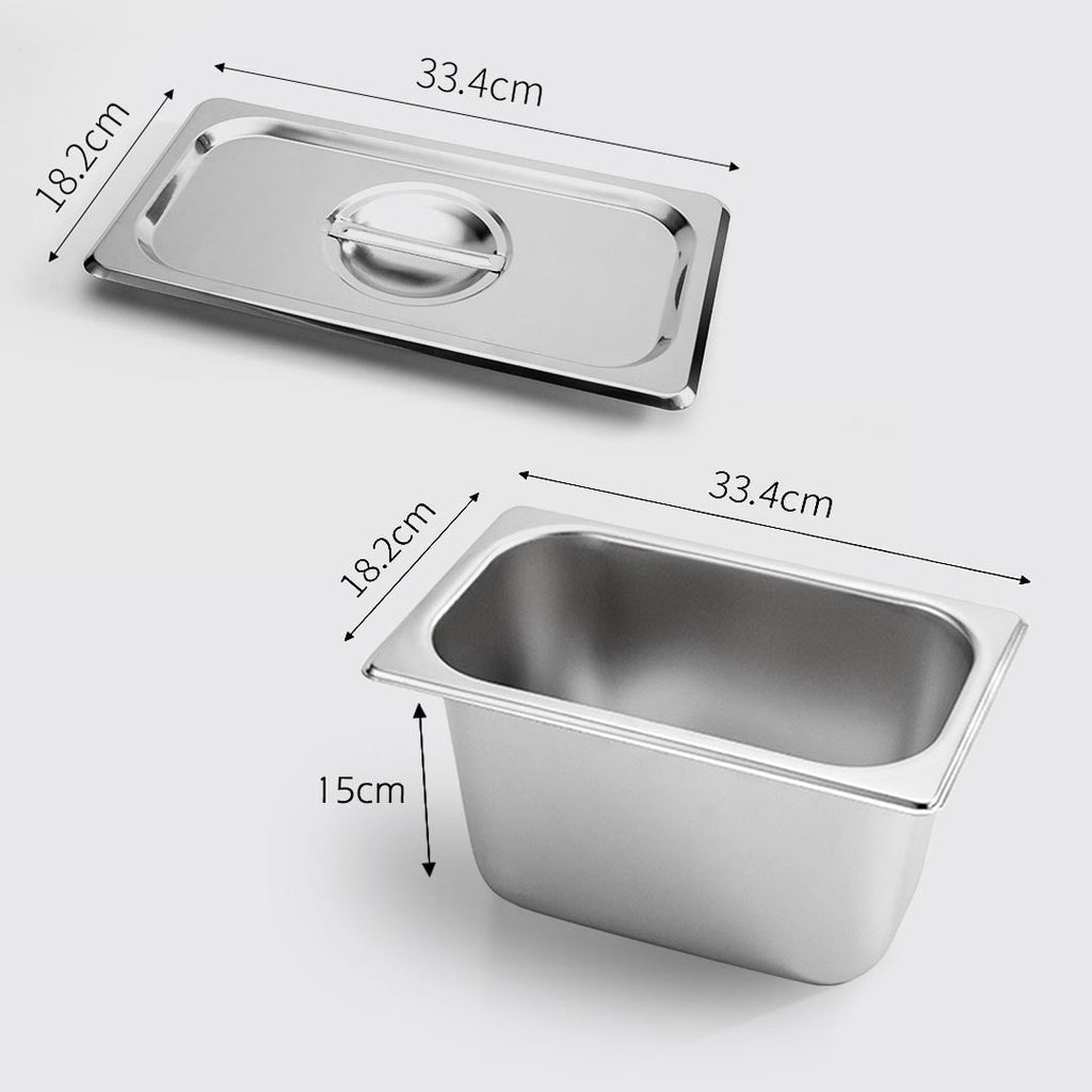 NNEAGS 12X GN Pan Full Size 1/3 GN Pan 15cm Deep Stainless Steel Tray With Lid-1