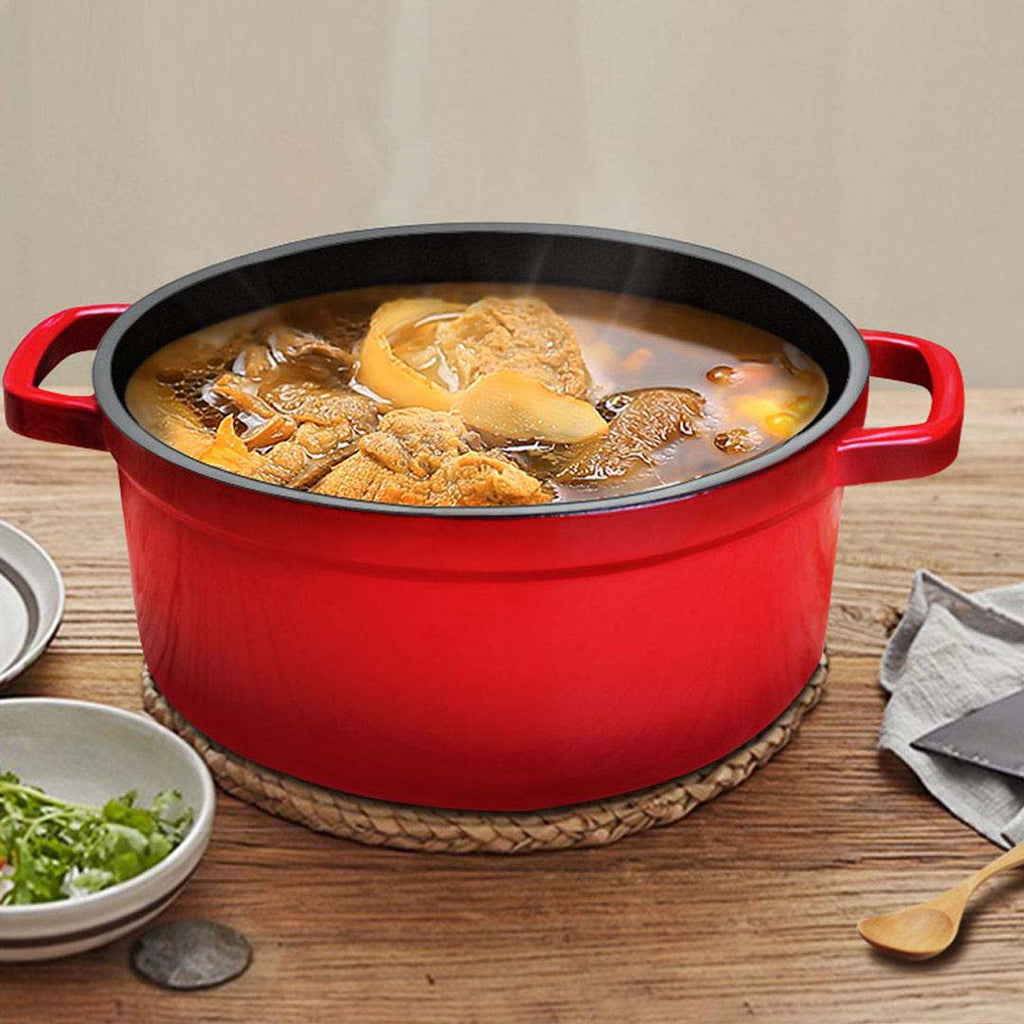 NNEAGS 2X Cast Iron 24cm Enamel Porcelain Stewpot Casserole Stew Cooking Pot With Lid Red-1
