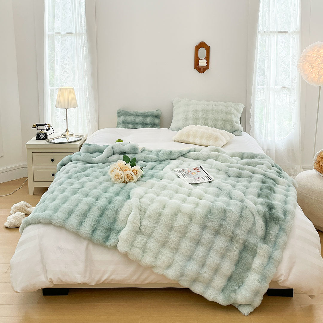 NNEAGS 2X 200cm Light Green Fuzzy Super Soft and Cozy Fluffy Throw Blanket-1