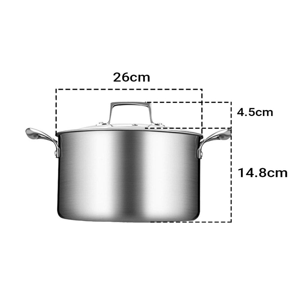 NNEAGS 2X 26cm Stainless Steel Soup Pot Stock Cooking Stockpot Heavy Duty Thick Bottom with Glass Lid-1