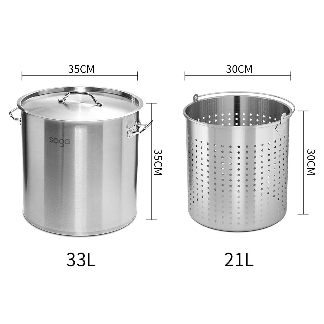 NNEAGS 33L 18/10 Stainless Steel Stockpot with Perforated Stock pot Basket Pasta Strainer-1