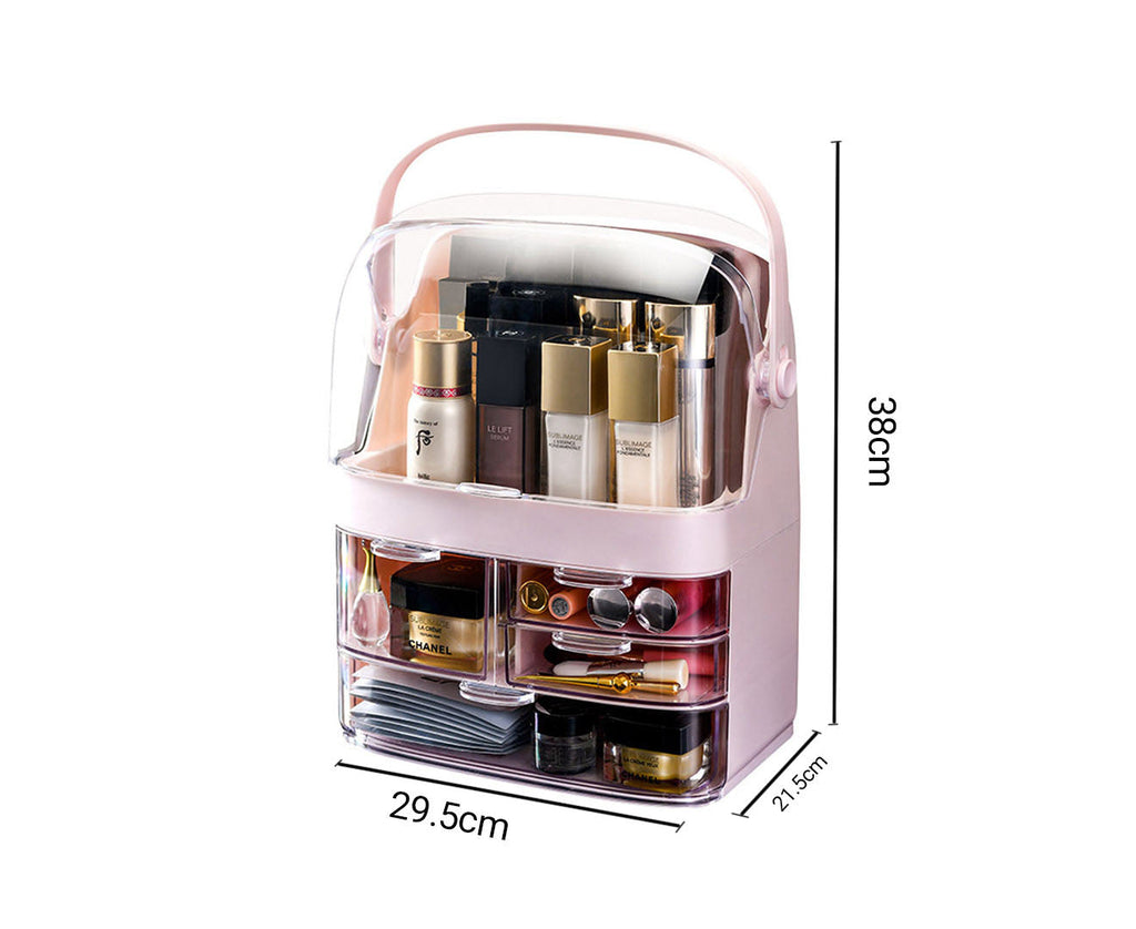 NNEAGS 2X 3 Tier Pink Countertop Makeup Cosmetic Storage Organiser Skincare Holder Jewelry Storage Box with Handle-1