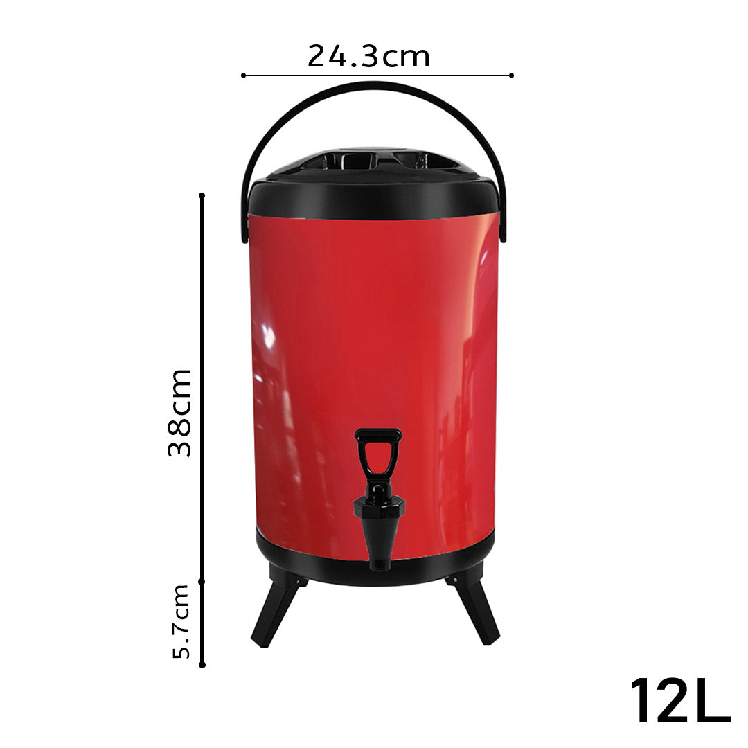 NNEAGS 2X 12L Stainless Steel Insulated Milk Tea Barrel Hot and Cold Beverage Dispenser Container with Faucet Red-1
