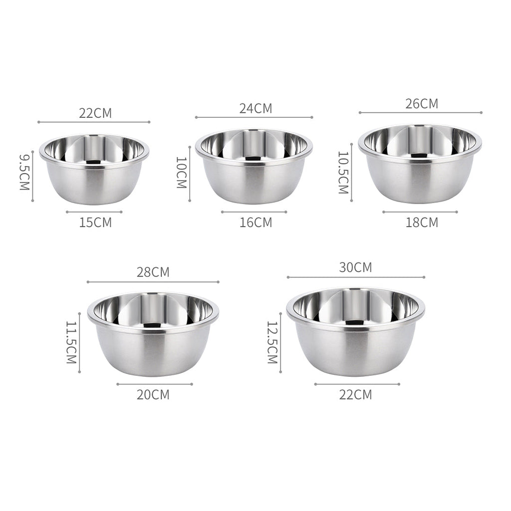 NNEAGS 2X 5Pcs Deepen Polished Stainless Steel Stackable Baking Washing Mixing Bowls Set Food Storage Basin-1