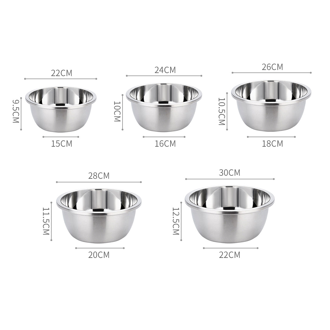NNEAGS 2X 5Pcs Deepen Polished Stainless Steel Stackable Baking Washing Mixing Bowls Set Food Storage Basin-1