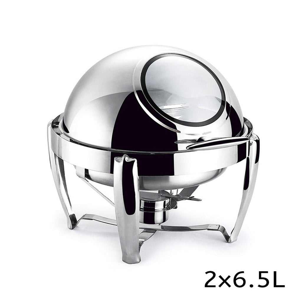 NNEAGS 4X 6.5L Stainless Steel Round Soup Tureen Bowl Station Roll Top Buffet Chafing Dish Catering Chafer Food Warmer Server-1