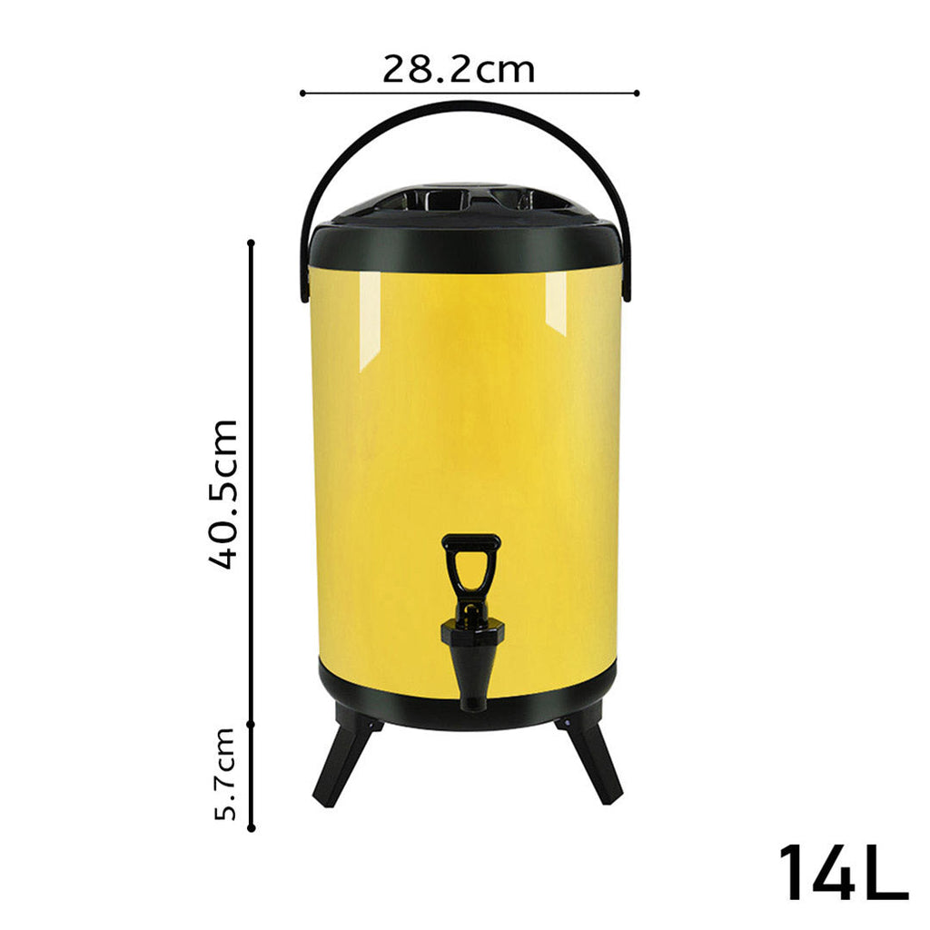 NNEAGS 2X 14L Stainless Steel Insulated Milk Tea Barrel Hot and Cold Beverage Dispenser Container with Faucet Yellow-1