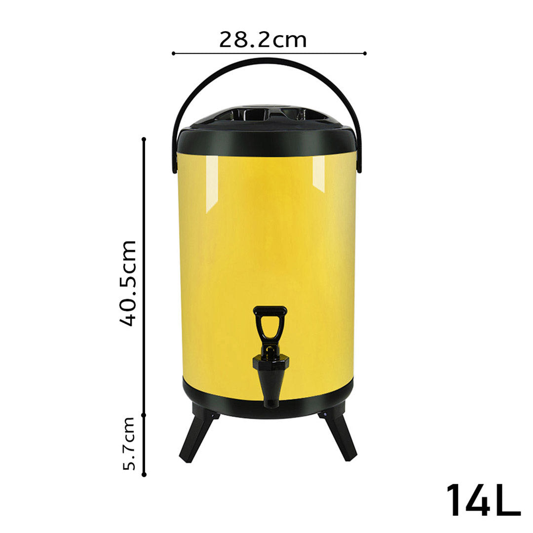 NNEAGS 2X 14L Stainless Steel Insulated Milk Tea Barrel Hot and Cold Beverage Dispenser Container with Faucet Yellow-1