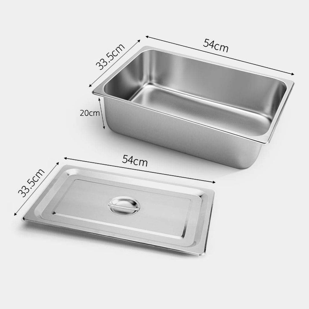 NNEAGS 2X GN Pan Full Size 1/1 GN Pan 20cm Deep Stainless Steel Tray With Lid-1