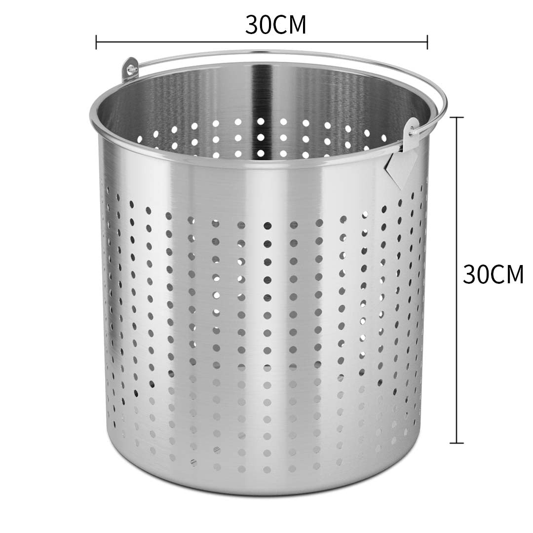 NNEAGS 2X 21L 18/10 Stainless Steel Perforated Stockpot Basket Pasta Strainer with Handle-1