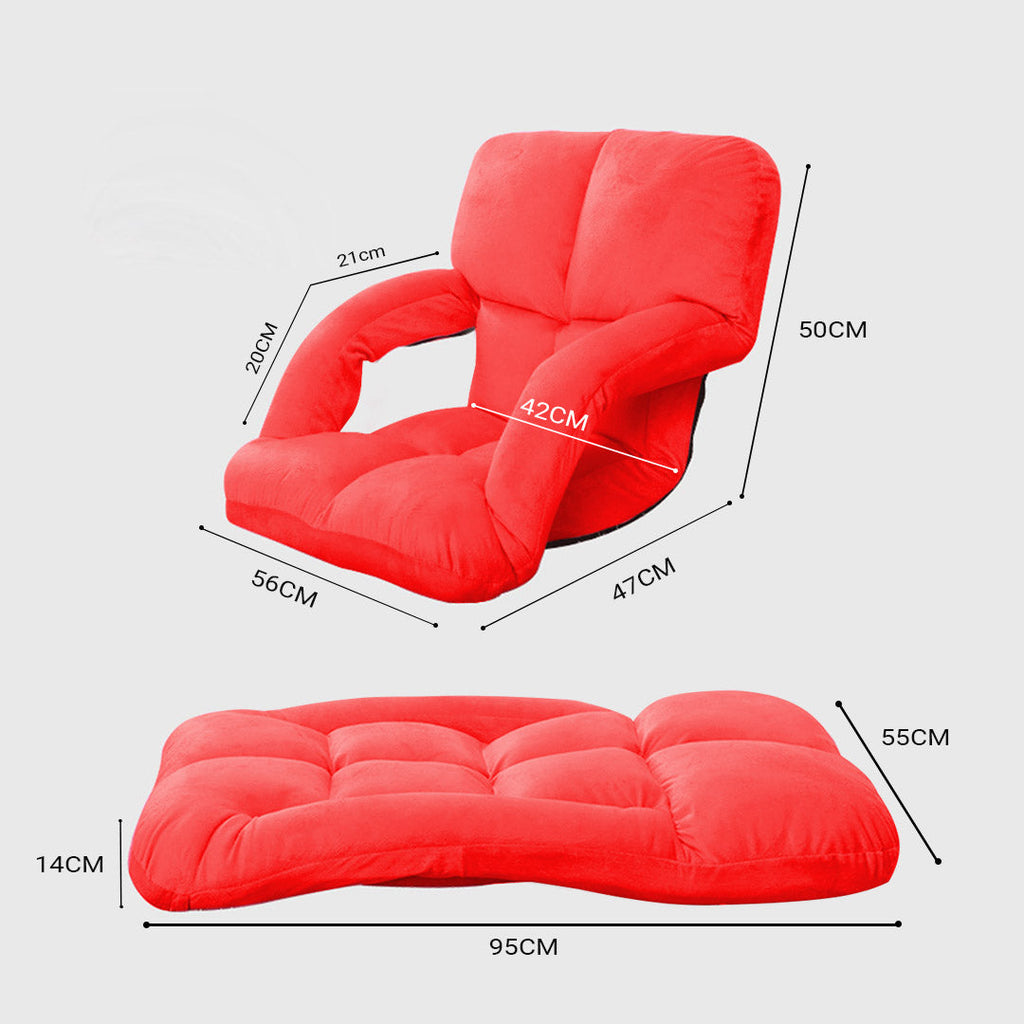 NNEAGS 4X Foldable Lounge Cushion Adjustable Floor Lazy Recliner Chair with Armrest Red-1