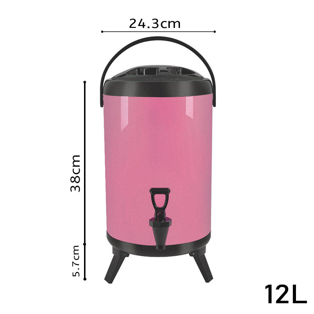 NNEAGS 2X 12L Stainless Steel Insulated Milk Tea Barrel Hot and Cold Beverage Dispenser Container with Faucet Pink-1