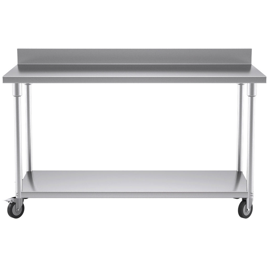 NNEAGS 150cm Catering Kitchen Stainless Steel Prep Work Bench Table with Backsplash and Caster Wheels-1
