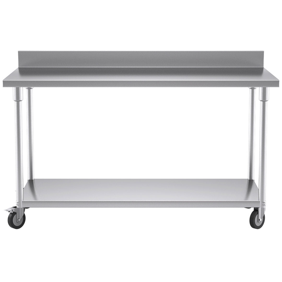 NNEAGS 150cm Catering Kitchen Stainless Steel Prep Work Bench Table with Backsplash and Caster Wheels-1