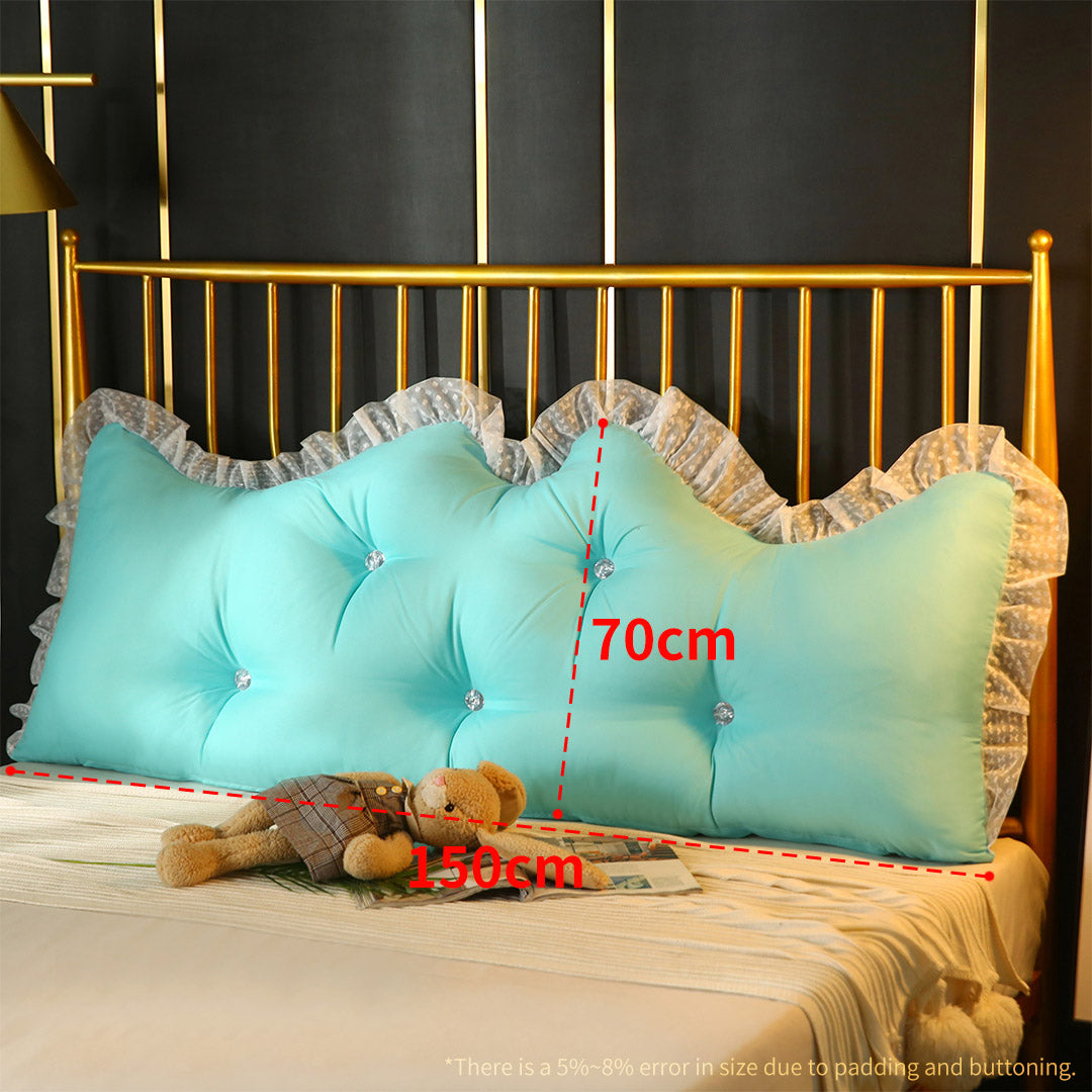 NNEAGS 2X 150cm Light Blue Princess Bed Pillow Headboard Backrest Bedside Tatami Sofa Cushion with Ruffle Lace Home Decor-1