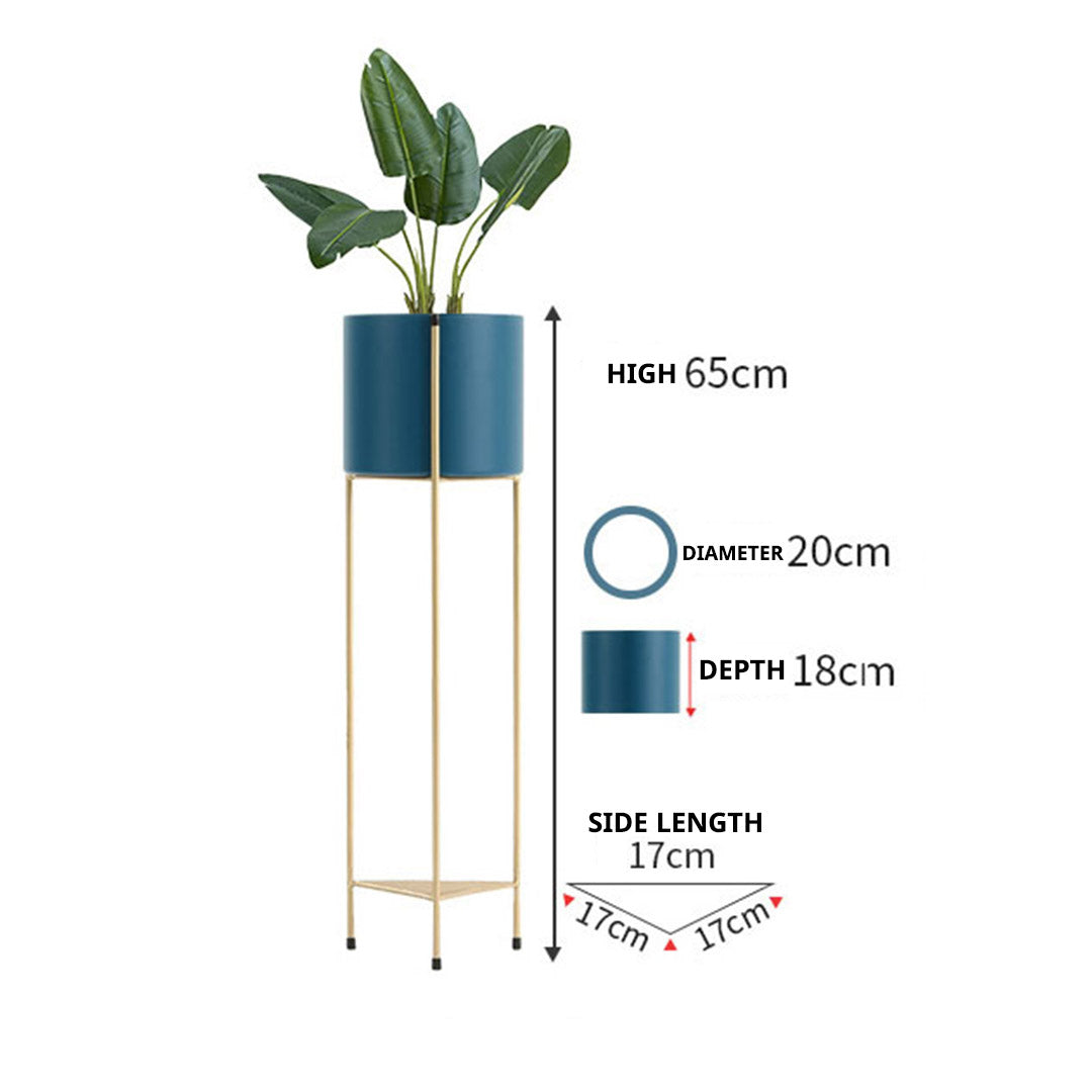 NNEAGS 2 Layer 65cm Gold Metal Plant Stand with Blue Flower Pot Holder Corner Shelving Rack Indoor Display-1