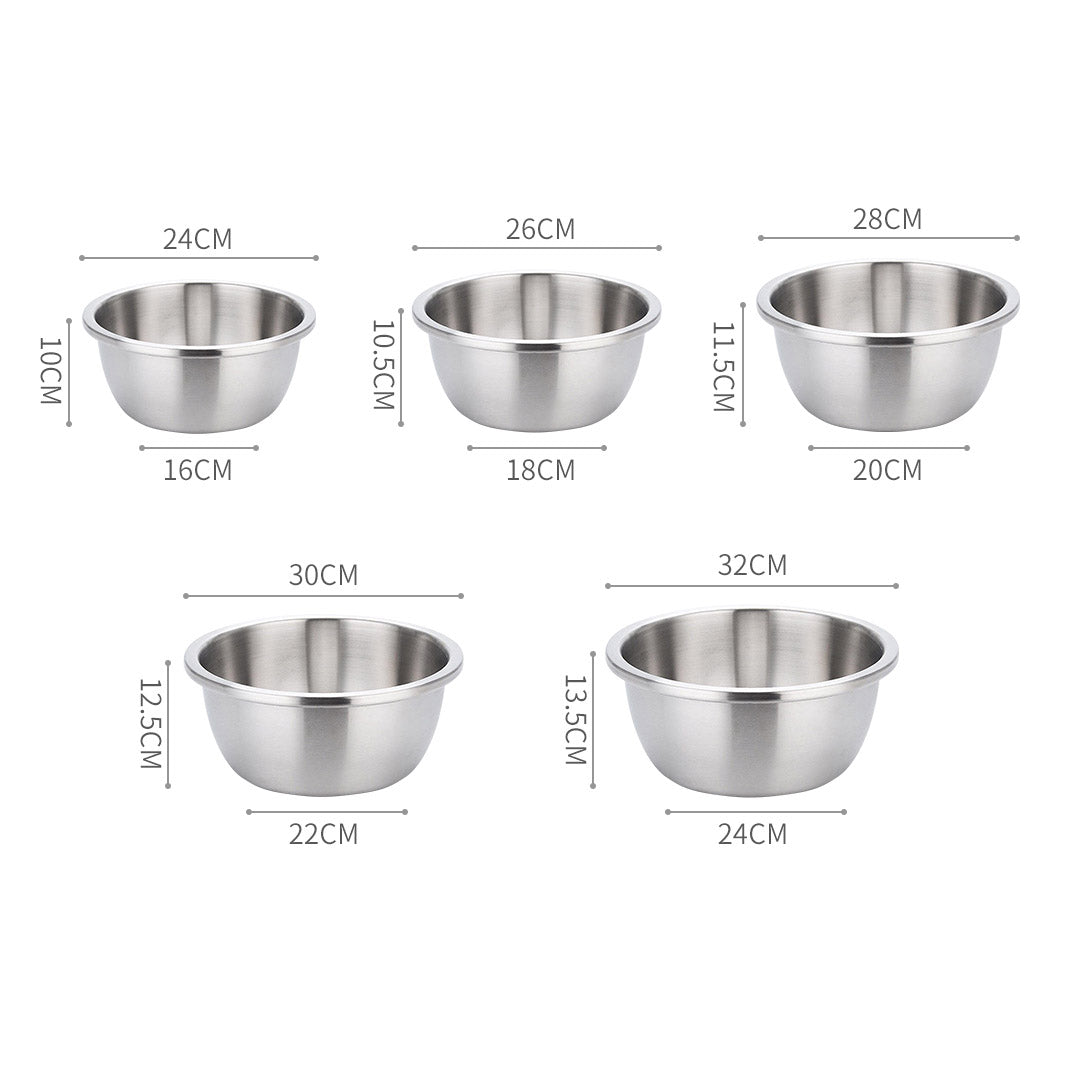 NNEAGS 2X 5Pcs Deepen Matte Stainless Steel Stackable Baking Washing Mixing Bowls Set Food Storage Basin-1