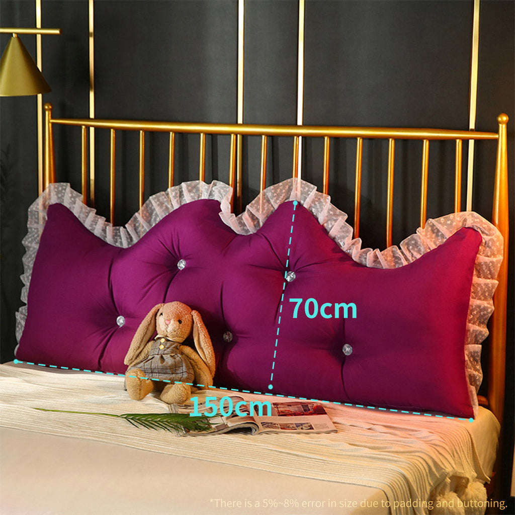 NNEAGS 150cm Burgundy Princess Bed Pillow Headboard Backrest Bedside Tatami Sofa Cushion with Ruffle Lace Home Decor-1