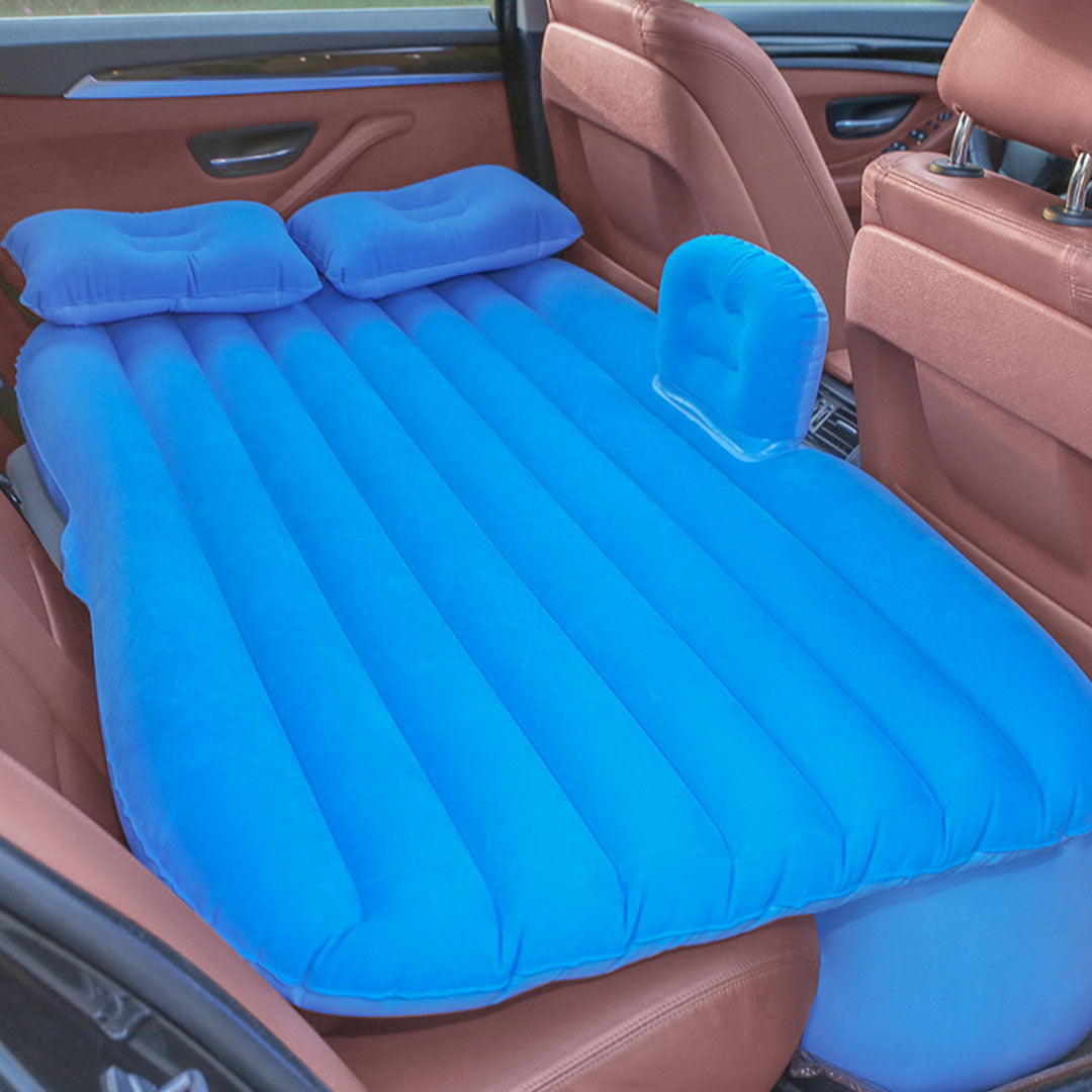 NNEAGS 2X Blue Stripe Inflatable Car Mattress Portable Camping Rest Air Bed Travel Compact Sleeping Kit Essentials-1
