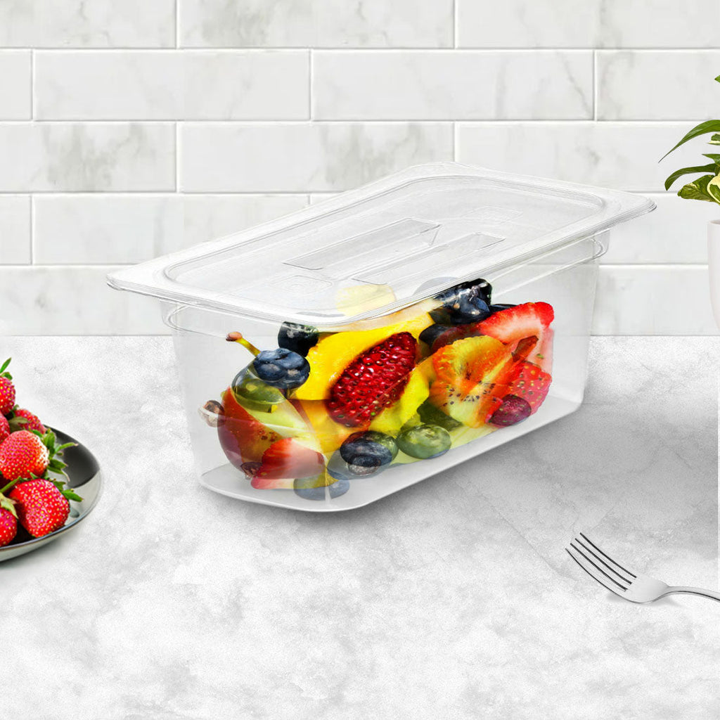 NNEAGS 150mm Clear Gastronorm GN Pan 1/3 Food Tray Storage Bundle of 6 with Lid-1
