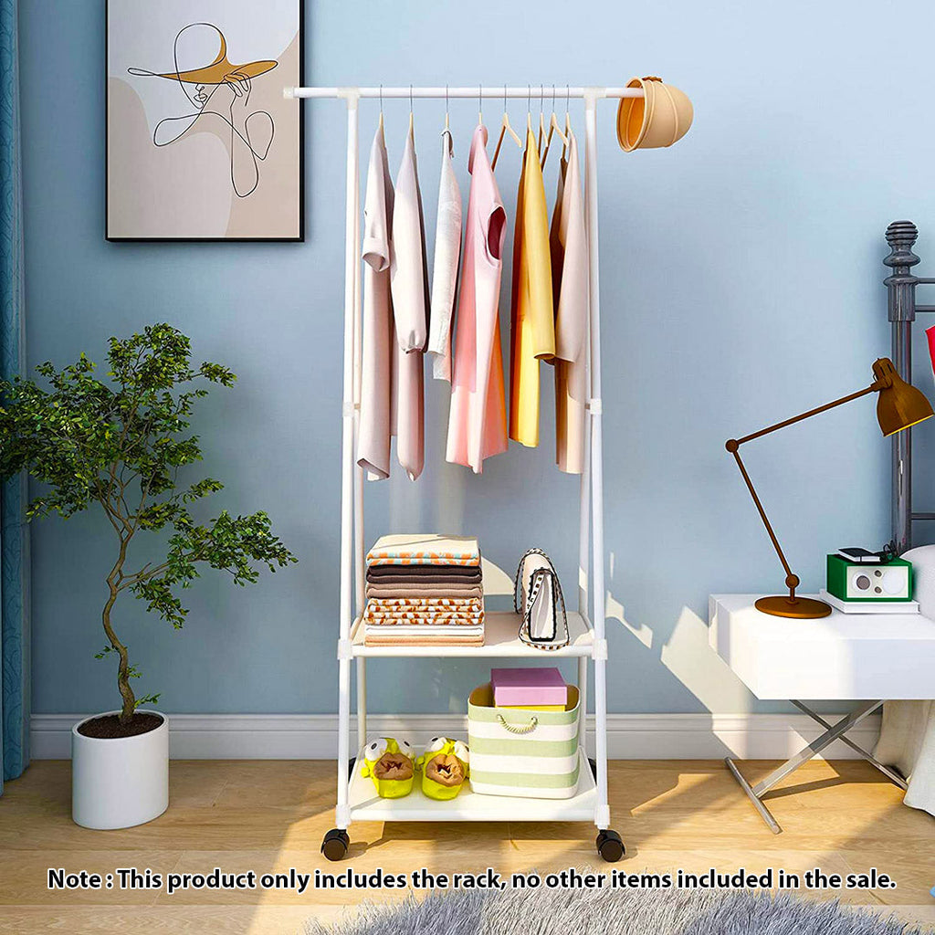 NNEAGS 2X 2-in-1 Organiser Clothes Shoe Rack Space-Saving Triangular Storage with Wheels White-1