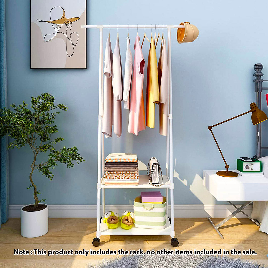 NNEAGS 2X 2-in-1 Organiser Clothes Shoe Rack Space-Saving Triangular Storage with Wheels White-1