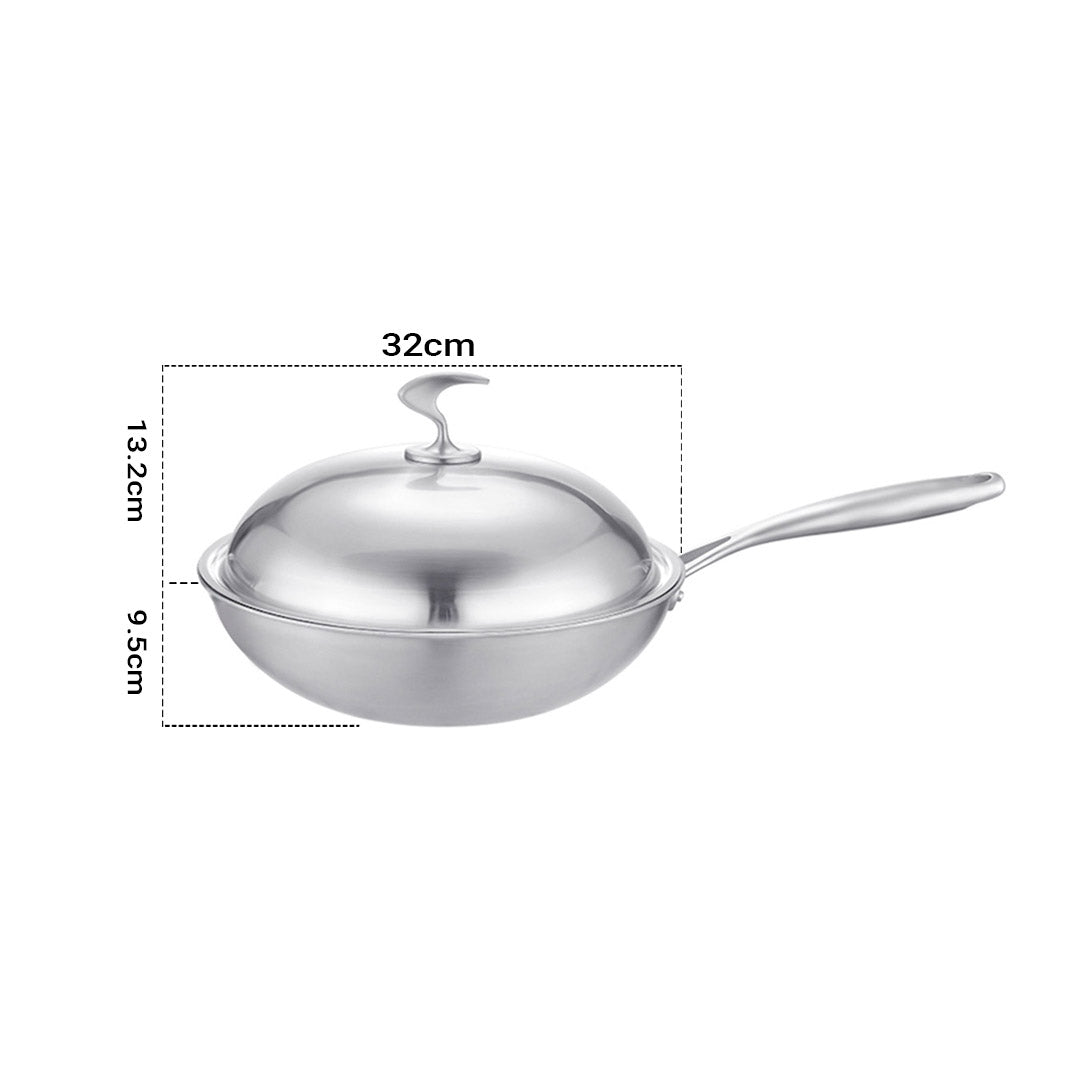NNEAGS 18/10 Stainless Steel Fry Pan 32cm Frying Pan Top Grade Cooking Skillet with Lid-1