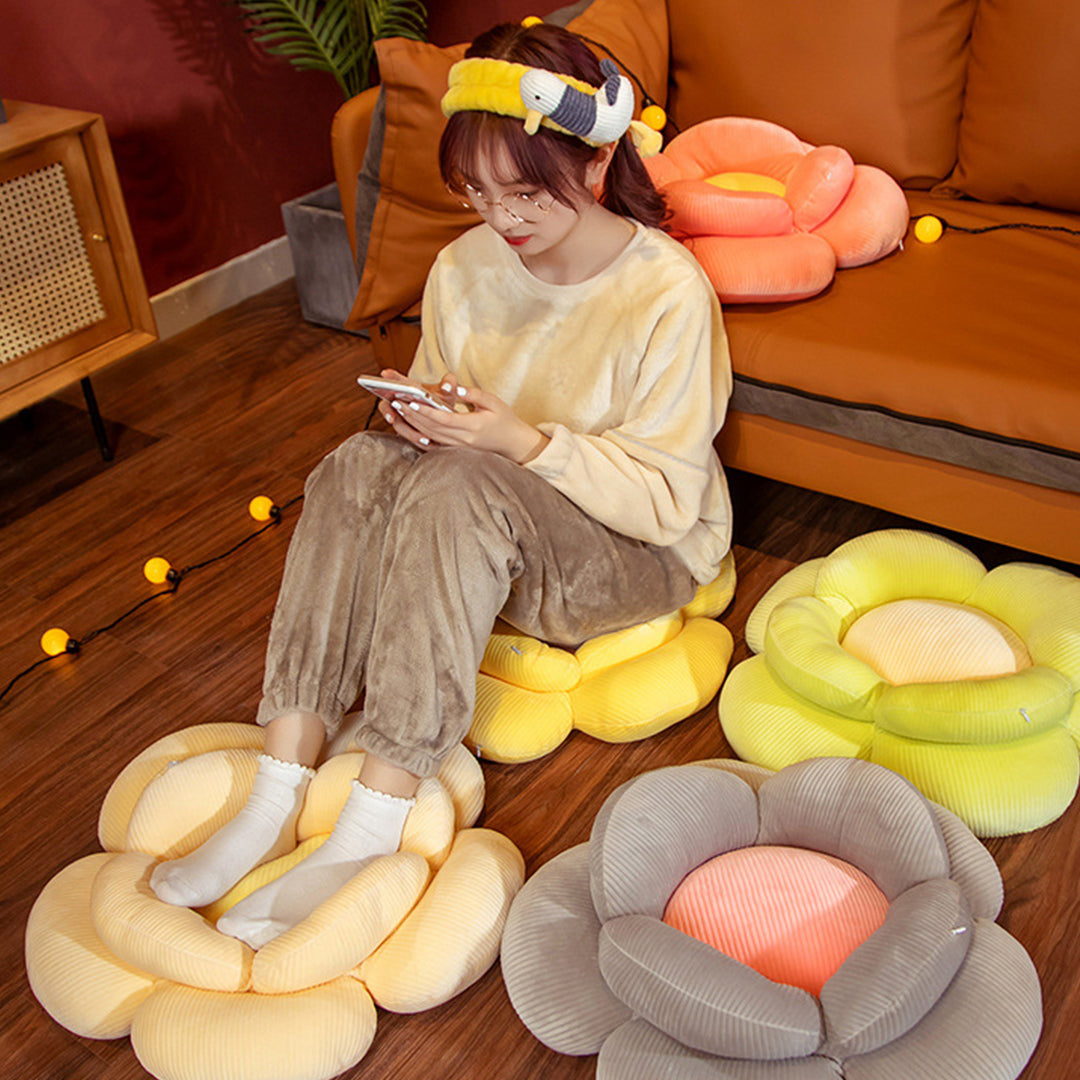 NNEAGS 2X  Yellow Double Flower Shape Cushion Soft Bedside Floor Plush Pillow Home Decor-1