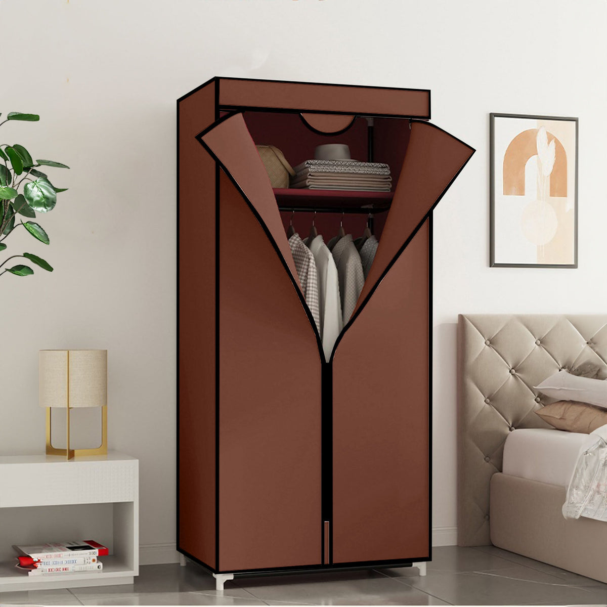 NNEAGS 2X 75x45xcm Brown Clothes Organizer Rack with Zippered Dust Cover-1