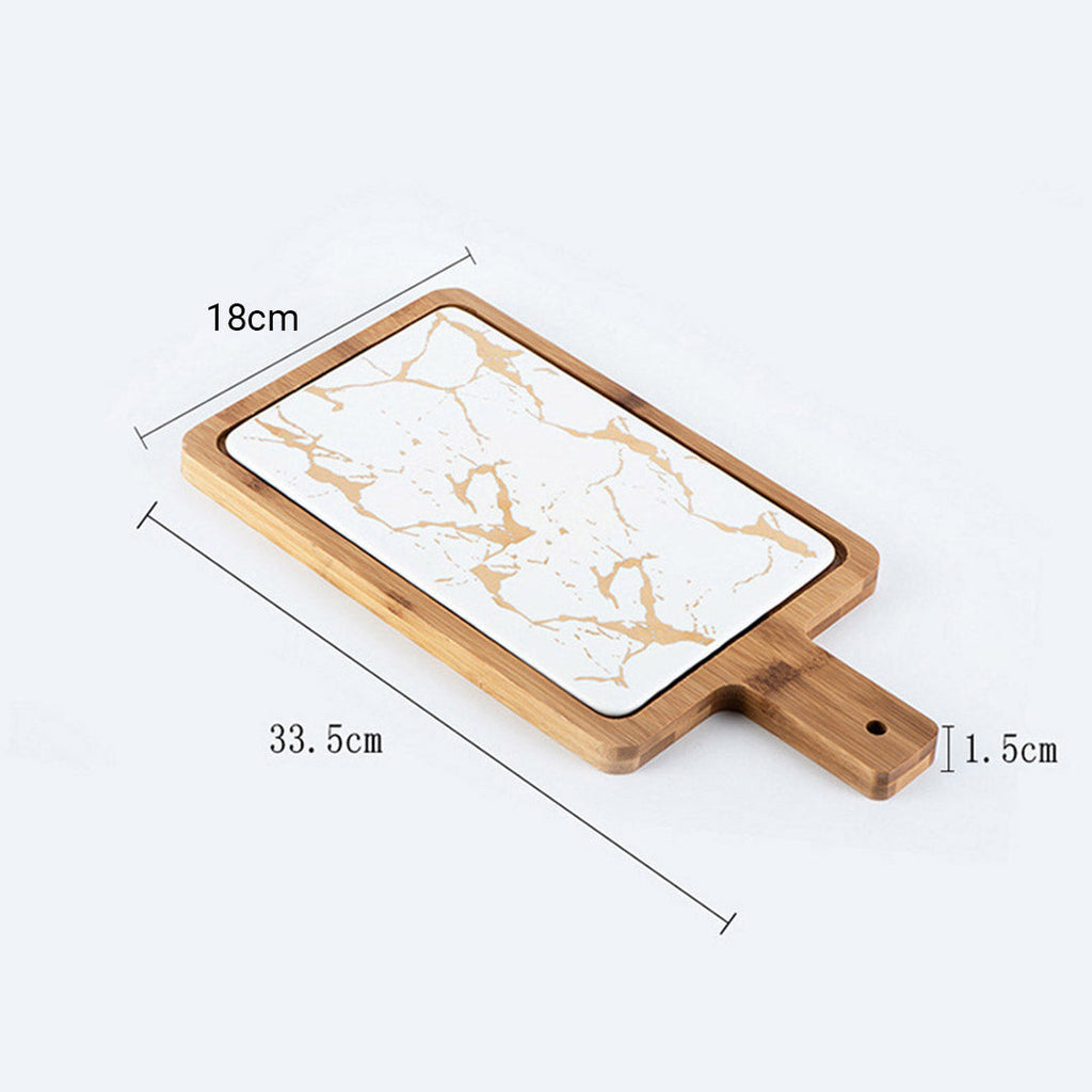 NNEAGS 2X 33.5cm White Square Wooden Serving Tray Slate Steak Serving Platter Chopping Board Paddle Home Decor-1