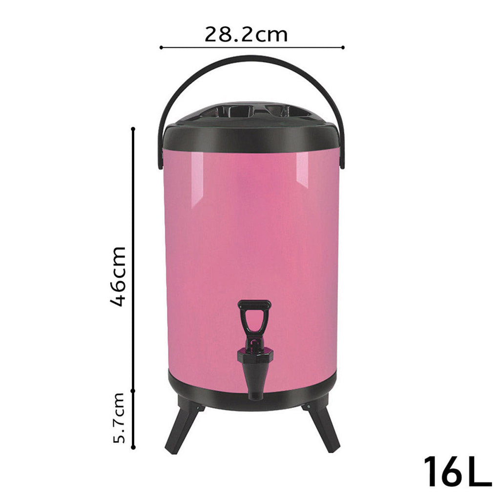 NNEAGS 8X 16L Stainless Steel Insulated Milk Tea Barrel Hot and Cold Beverage Dispenser Container with Faucet Pink-1