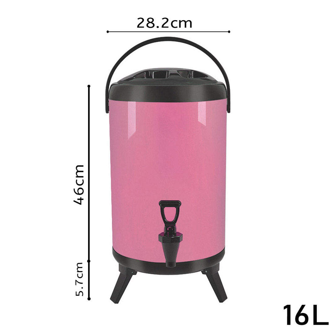 NNEAGS 8X 16L Stainless Steel Insulated Milk Tea Barrel Hot and Cold Beverage Dispenser Container with Faucet Pink-1