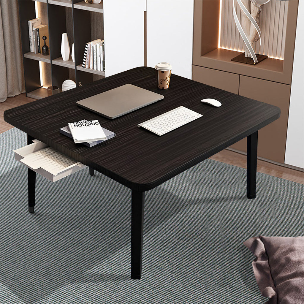 NNEAGS 2X  Black Portable Floor Table Small Square Space-Saving Mini Desk Home Decor-1