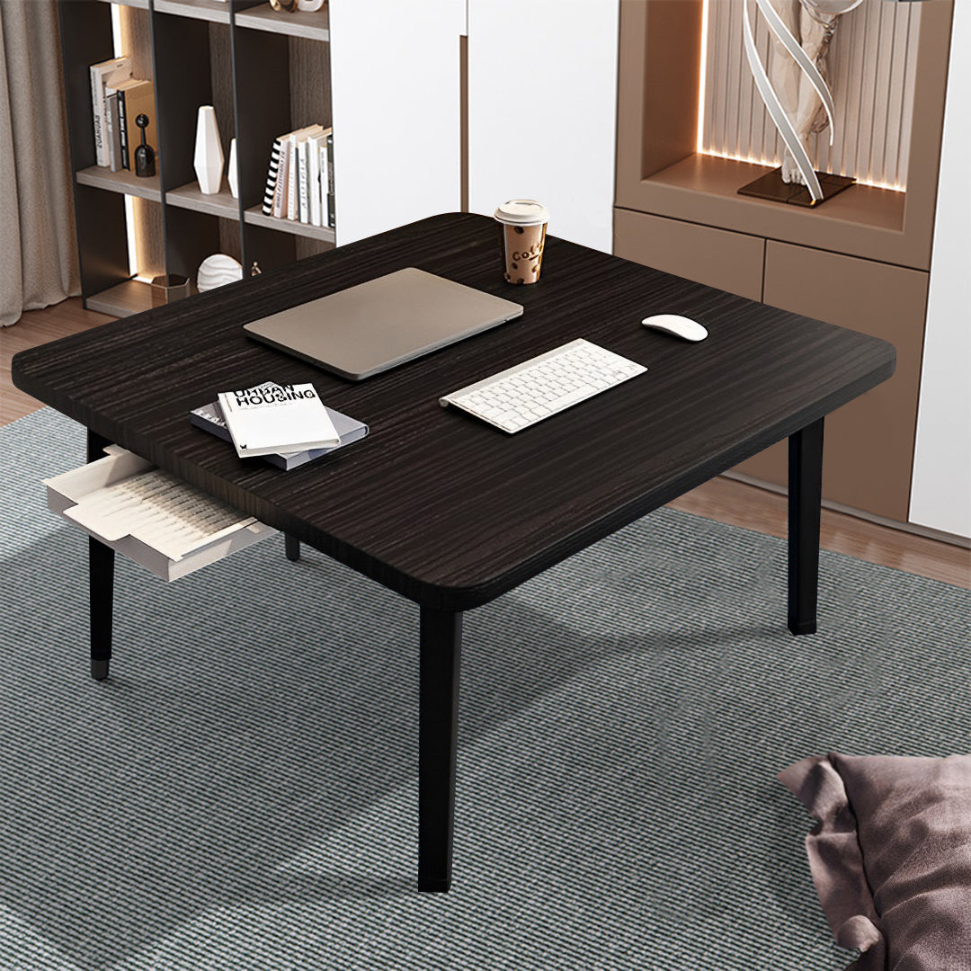 NNEAGS 2X  Black Portable Floor Table Small Square Space-Saving Mini Desk Home Decor-1